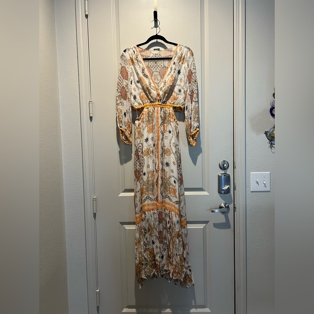 Sandro Valldemossa Metallic Scarf Print Maxi Dress 40 NWT - Picture 2 of 8